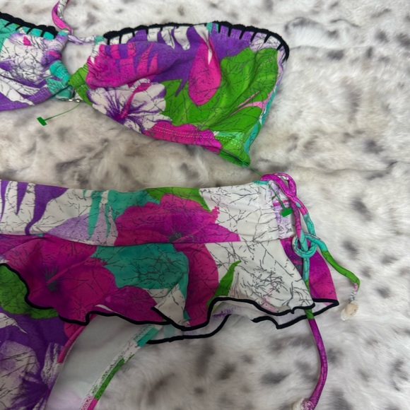 Raisins 2 piece bikini top and bottom skirt style sea shell π detail floral y2k - Picture 4 of 10